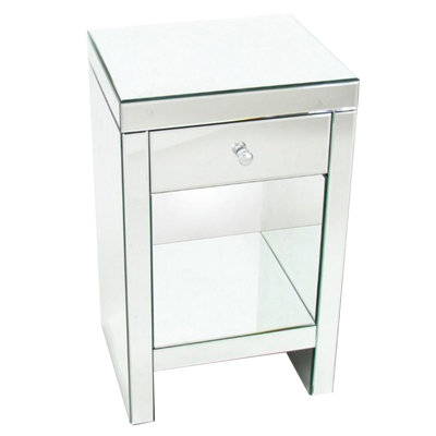 Table de chevet en bois massif à 1 tiroir en argent