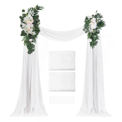 Artificial Wedding Arch Flowers Kit (Pack of 4) with 21Ft Wedding Arch Draping Fabric,Arch Flowers for Wedding Ceremony and Reception Backdrop Wedding Decoration (White)