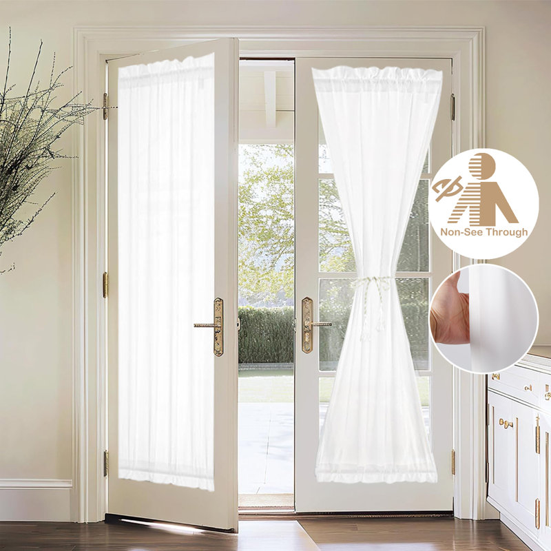 Privacy Non-See-Through Door Sheer White French Door Curtain, 52" W x 72" L