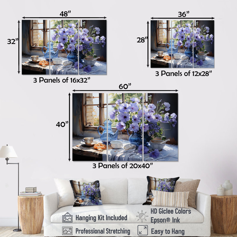 «Morning Glory Bouquet Vase II», ensemble de reproductions d'art mural, H 40 po x l 60 po x P 1 po