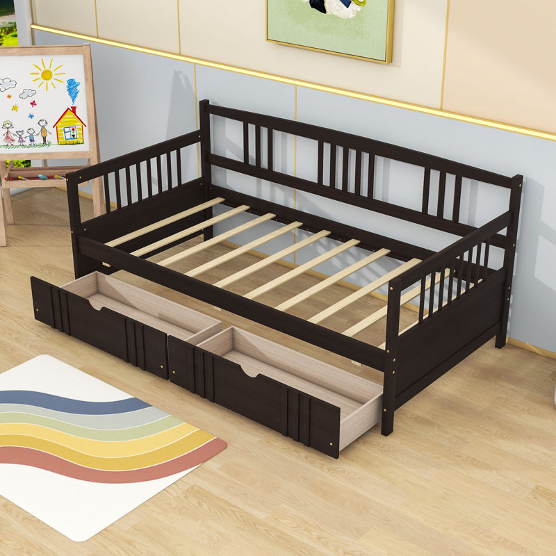Wooden Daybed with 2 Drawers, Espresso, Twin