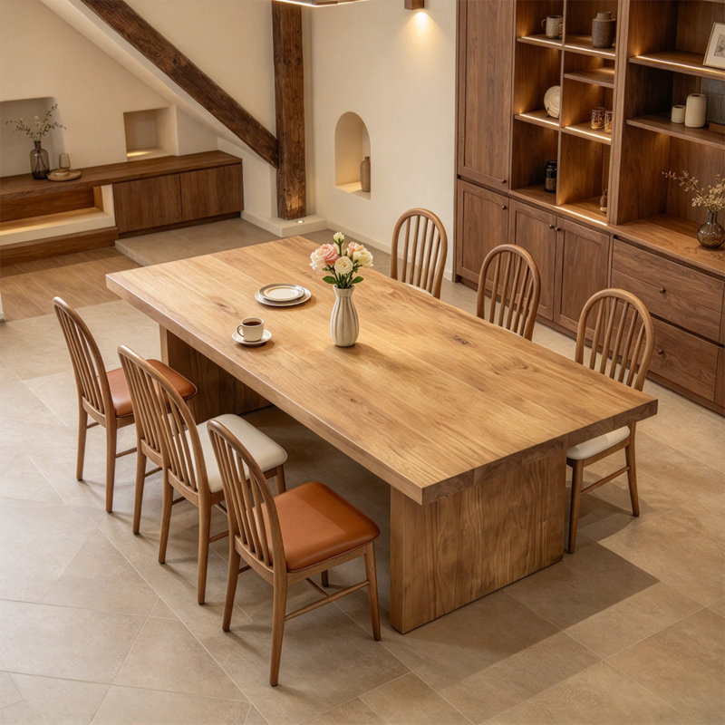 Sturdy Rectangular Solid Wood Dining Table, 29.53"H x 86.61"L x 35.43"W