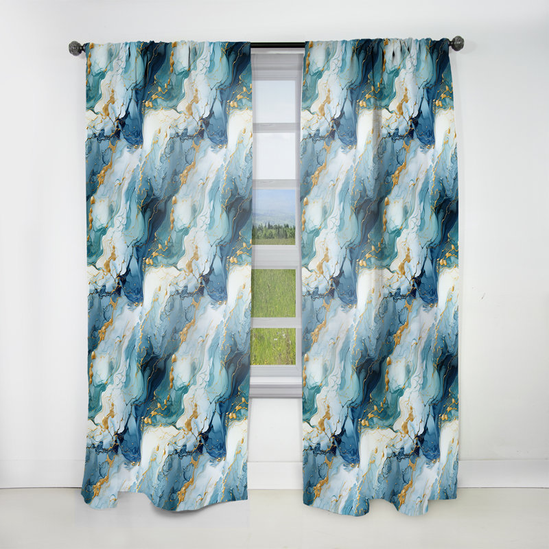 Rideau obscurcissant bleu et blanc Oceanic Allure Marble I - 1 panneau, L 52 po x L 108 po