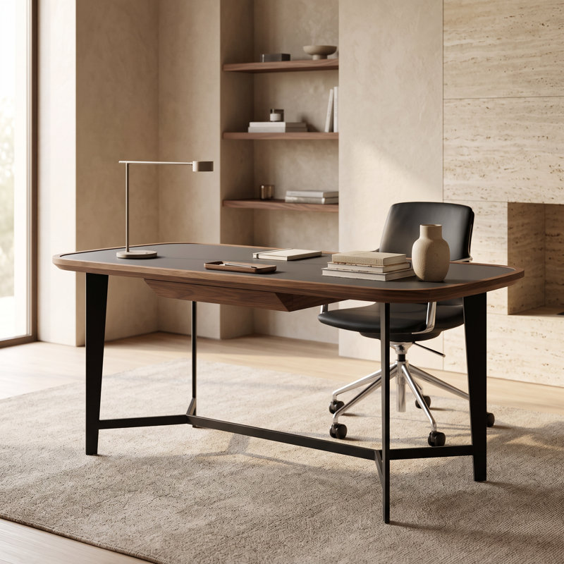 Arbania Glass Top Metal Base Writing Desk