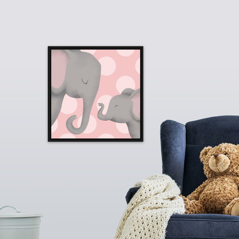 «Elephant Mommy and Baby on Pink», impression, H 20 po x l 20 po x P 1,75 po, Cadre pour toile flottant noir