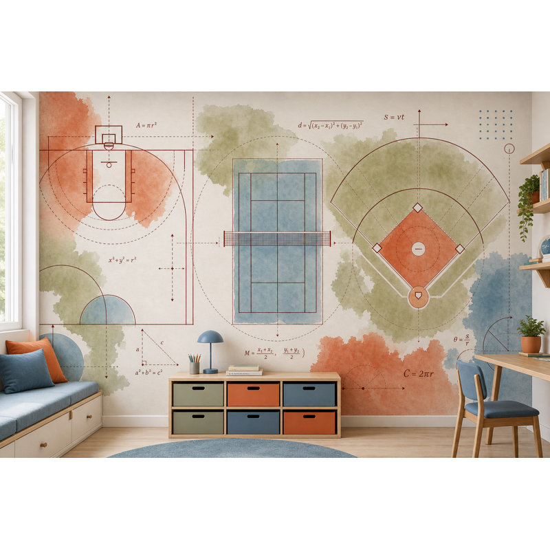 Papier peint moderne Mid Century, 140"x108", Peel and Stick