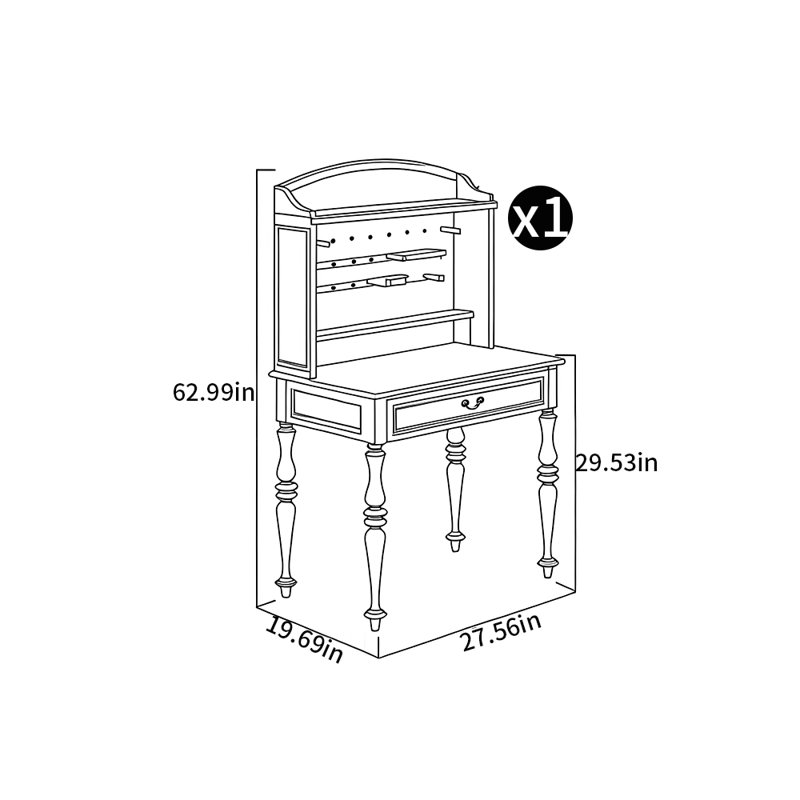 Bureau en bois massif, H 62,99 po x l 27,56 po x P 19,69 po