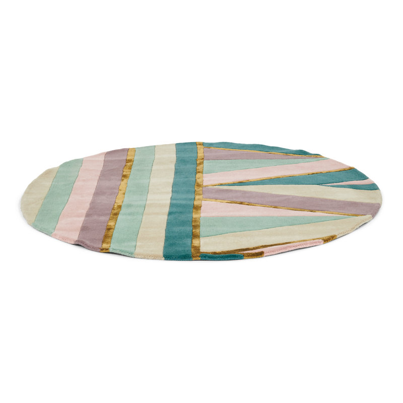 Hand Tufted Area Rug in Pink/Green, Round 6'7"