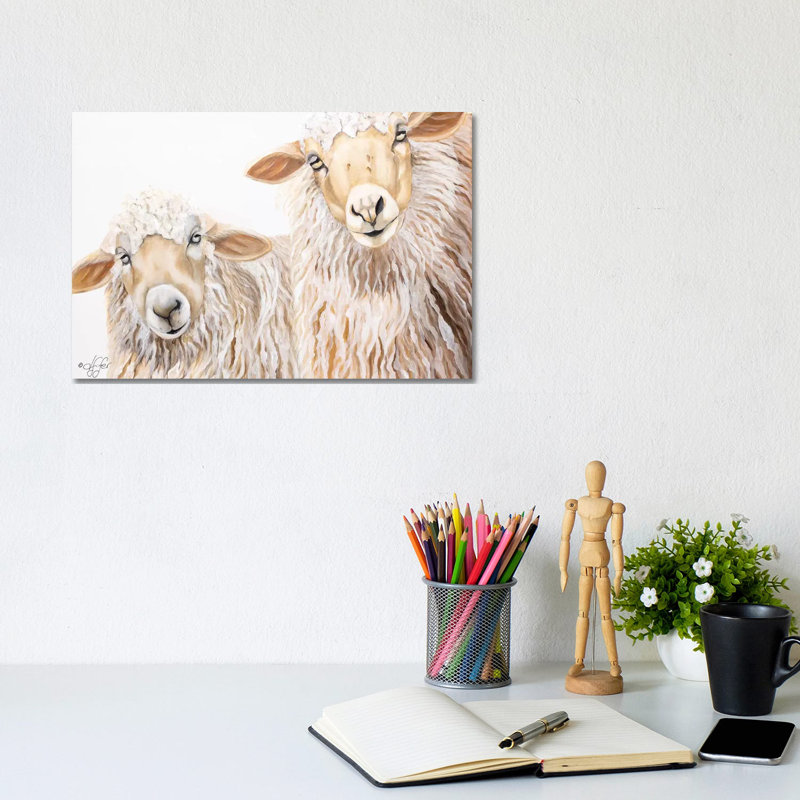 Reproduction d’art, "BA BA White Sheep" par Diane Fifer, H 8 po x l 12 po x P 0,75 po, Toile tendue, Pas de tapis