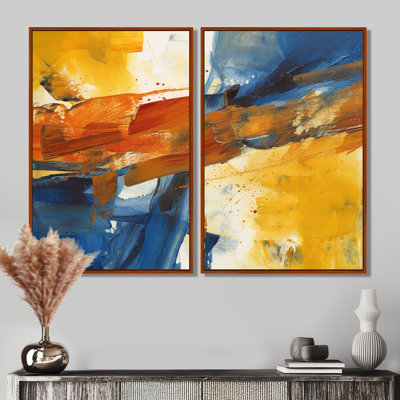 «Evening Glow» abstrait orange et bleu royal - peinture, grandes impressions sur toile