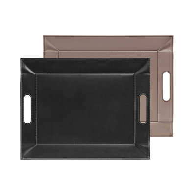 FREEFORM 2-in-1 Convertible Serving Tray & Placemat, Premium Faux Leather - Ottoman Tray, Couch Tray & Lap Tray with Handles, Reversible - Black & Mocha, 4pc