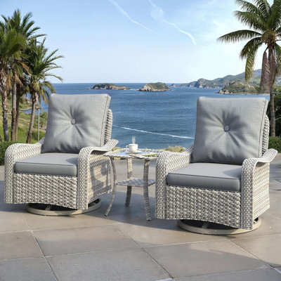 Ensemble de chaises 3 pièces pivotantes en osier avec coussins de 4 po et table d'appoint, gris