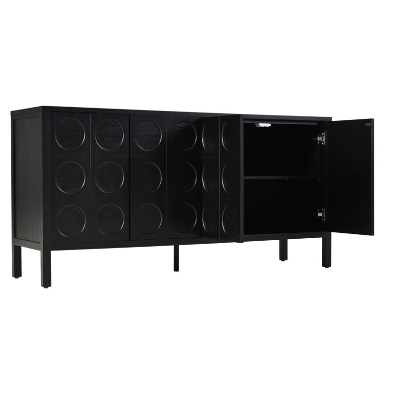 Élégante armoire de rangement en bois avec porte à cercle géométrique unique, idéale pour les salles d'étude