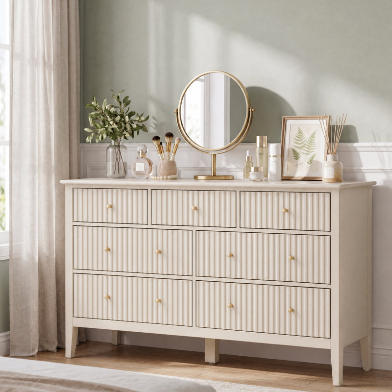 Commode 7 tiroirs Philomena, l 53,1 po, Beige