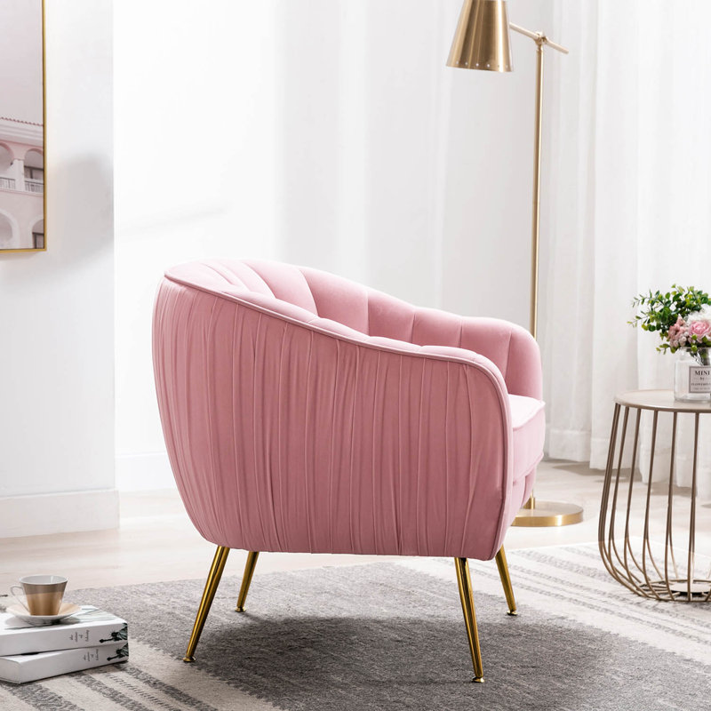 Velvet Accent Chair With Gold Finished Legs, Pink Velvet