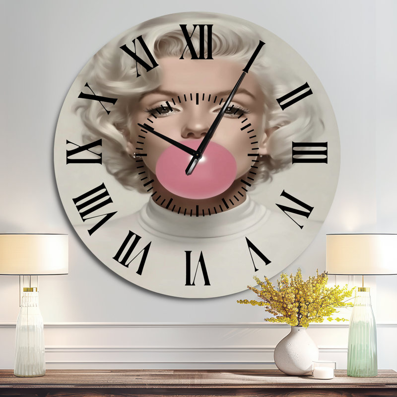 Portrait pop art de Marilyn rose - Horloge murale glamour en métal, Surdimensionné