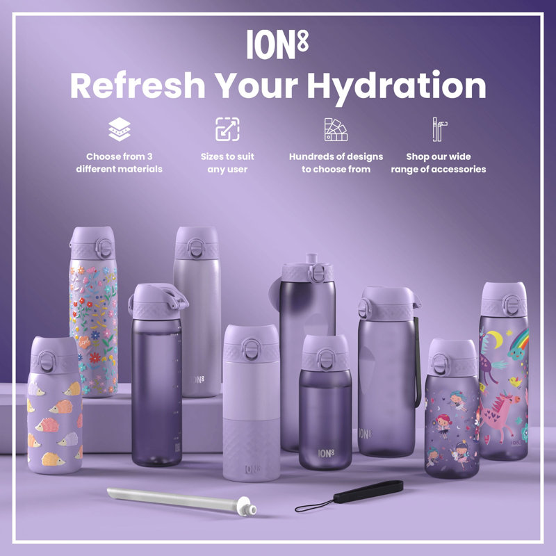 Ion8 Stainless Steel Slim Water Bottle, Unicorns