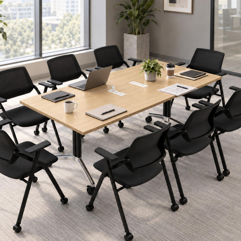 Table de formation mobile pliable avec prises électriques, table de conférence modulaire pour 6 à 8 personnes, Light Oak