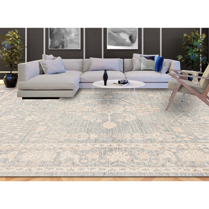 Sultanabad Hand-Knotted High-Quality Light Blue Area Rug