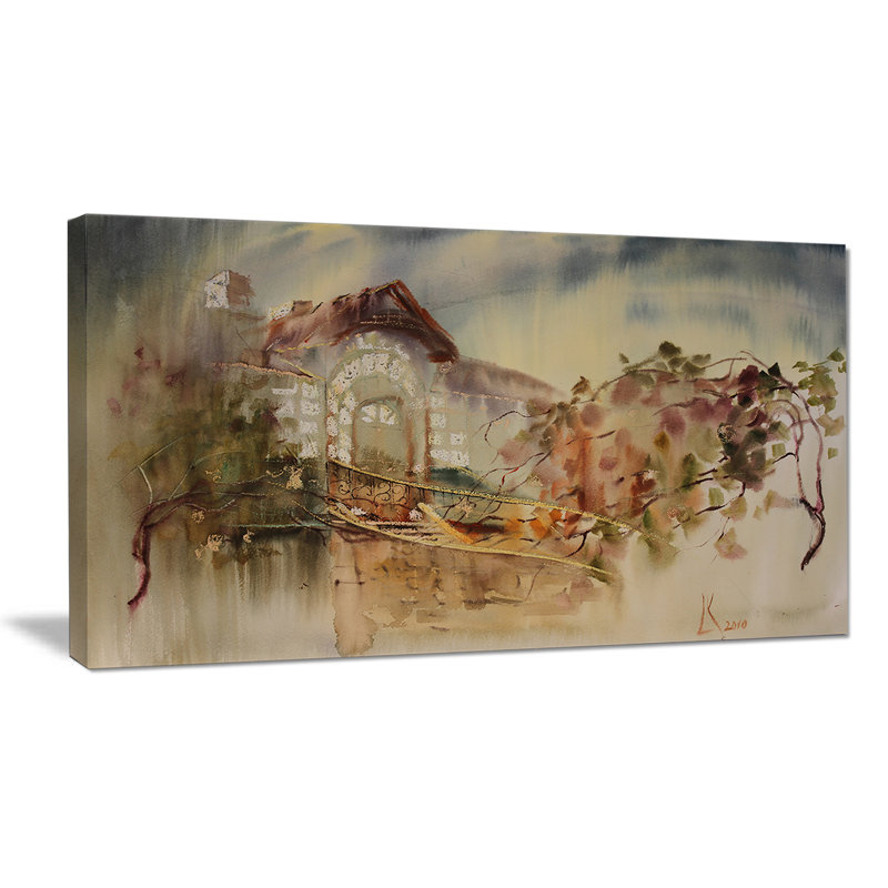 « aquarelle abstract old building », reproduction d’impression sur toile tendue, H 20 po x l 40 po x P 1po