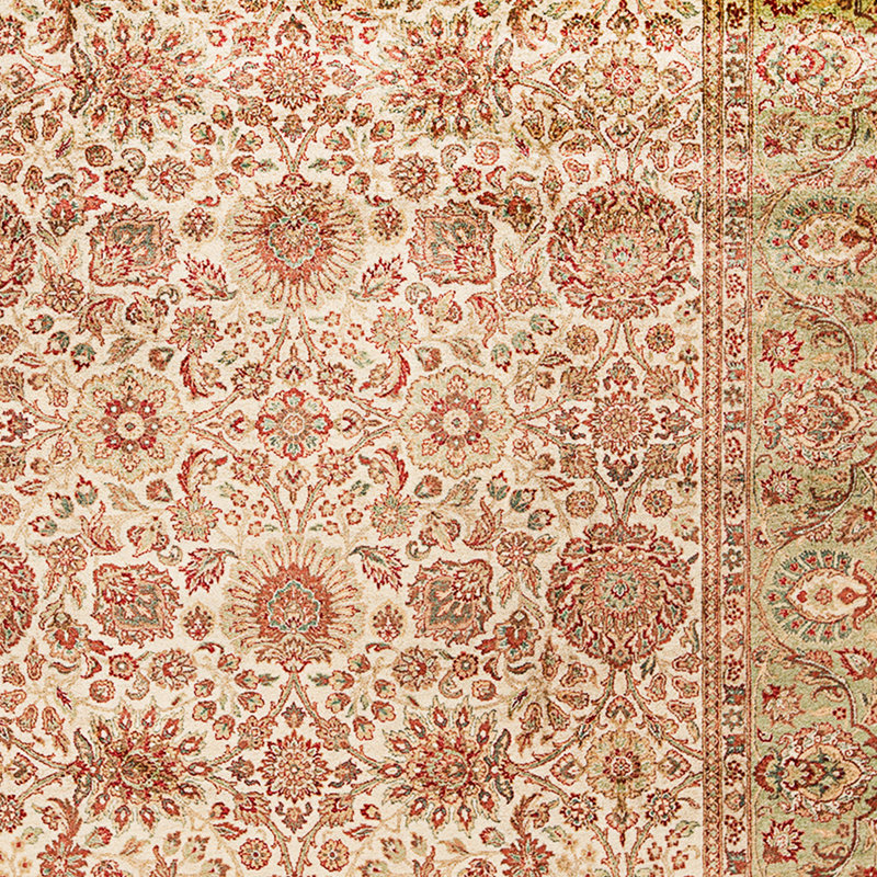 Tapis crème et vert noué à la main de haute qualité