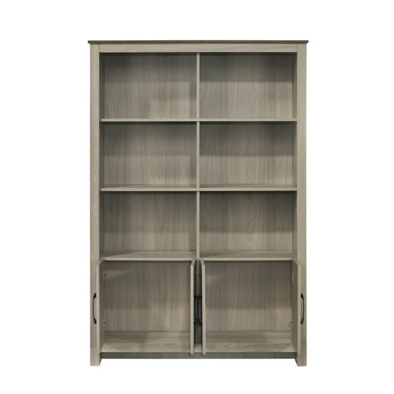 Nilda 47" Gray Oak Bookcase Shelf With Cabinet Doors