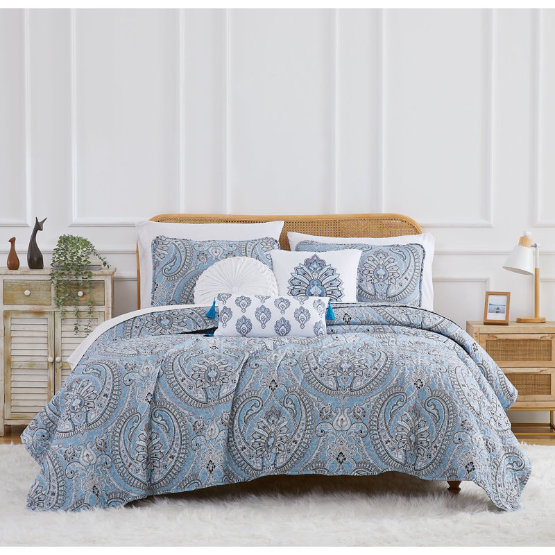 Pure Melody Microfiber Bohemian Paisley 6-Piece Oversized Quilt Set by Southshore Fine Linens, Blue