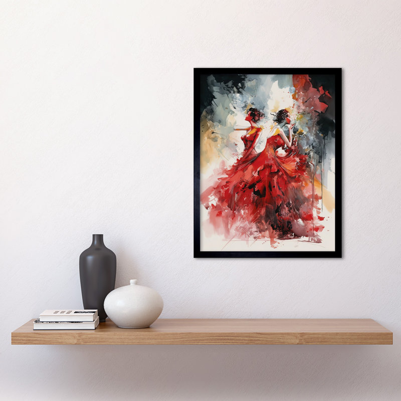 Lija Flamenco Music Female Dancers Dancing On Stage In Red Dresses - Single Picture Frame Print