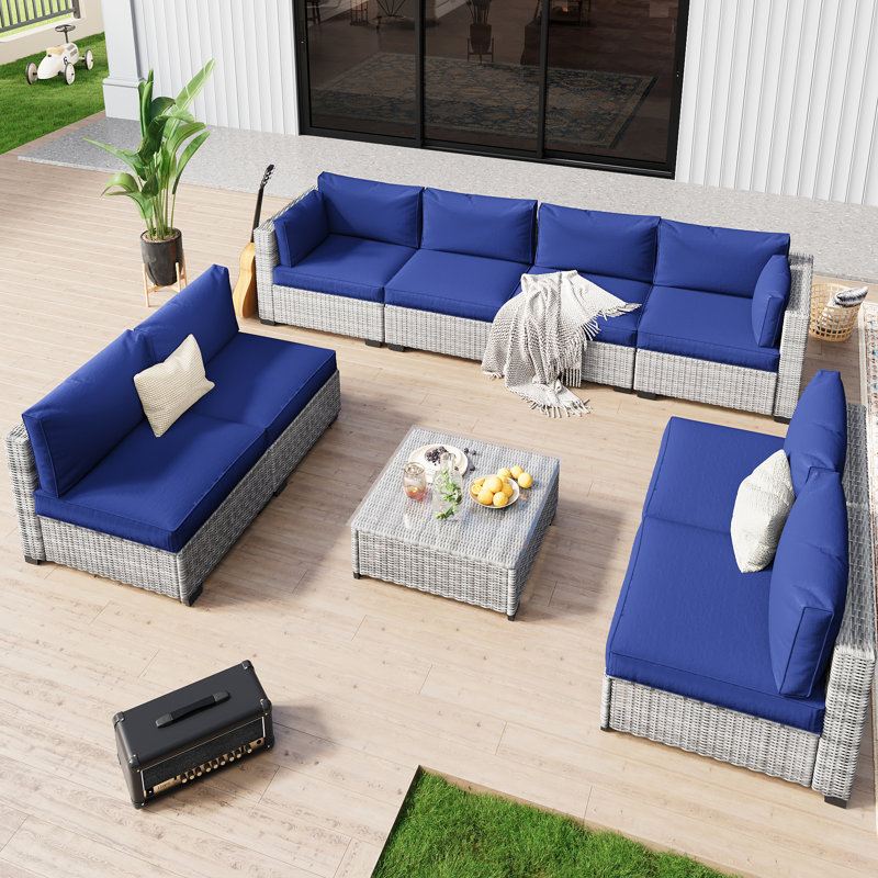 No-Assembly Chairs, 8-Person Patio Furniture Set Durable Wicker Outdoor Sectional Seating Group Outdoor Conversation Sofa