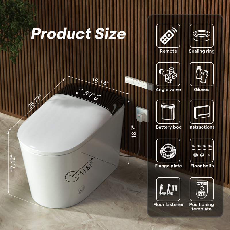 Elongated Smart Bidet Toilet with Built-In Tank and Dual Flush, Auto Open Lid, Heated Seat and Remote Control, White
