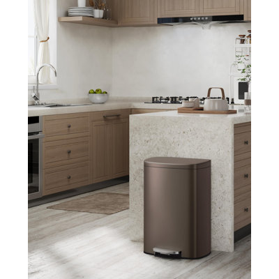 Ensemble de poubelles métalliques en métal, bacs à pédale en acier inoxydable 13 gallons et 2,6 gallons, fermeture en douceur, brun mince