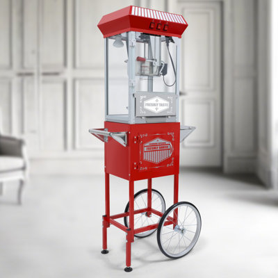 Movie Theater Popcorn Machine With Cart - 12Oz Commercial Popcorn Popper On Wheels, 850W Stainless Steel Kettle, Warming Deck & Kernel Drawer, Retro Red Design For Home & Business