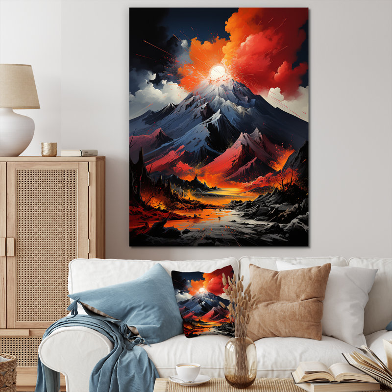 Volcan Explosion volcanique clair de lune I, Toile tendue, H 20 po x l 12 po x P 1 po