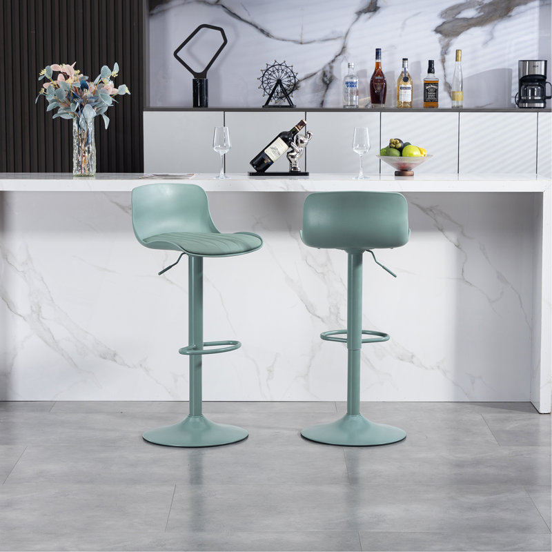 Ensemble de tabourets de bar 2 tabourets de bar pivotants à hauteur réglable avec dossier, chaises d'îlot de cuisine en cuir polyuréthane sans accoudoirs, grande base robuste pour la maison / le bar / le restaurant