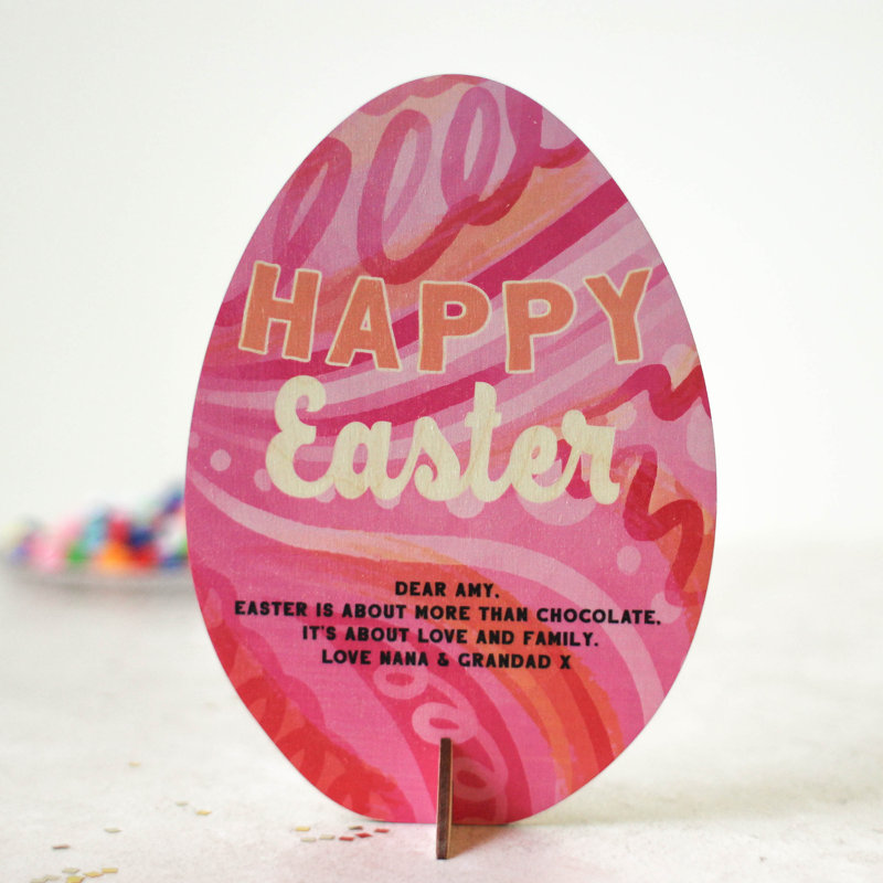 Knowles Personalised Wooden Easter Card, Pink Doodles, Yes