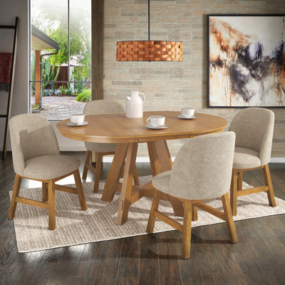 Ensemble de salle à manger extensible à finition en bois de 42 à 60 po Alta - 5 pièces, table de salle à manger et chaises à dossier courbé