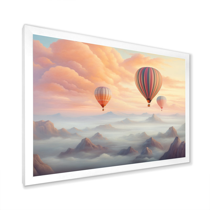 Pink Hot Air Ballon Ethereal II - Transportation Canvas Wall Art, H 34 po x l 44 po x P 1,5 po, Cadre photo blanc
