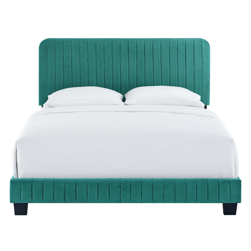 Celine Channel Tufted Performance Velvet Platform Bed, Queen, Teal