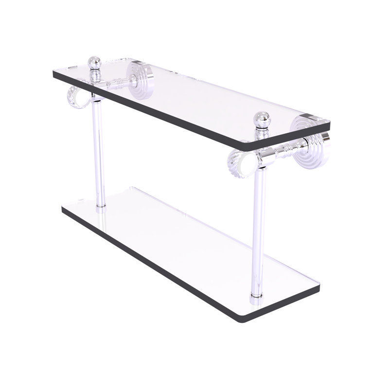 Jarrell 2 Piece Glass Tiered Shelf, 5.12" H x 16" W x 9.3" D, Polished Chrome