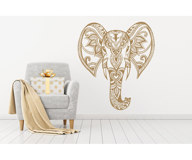 Décalcomanie murale éléphant mehndi Yatton, Brun pâle