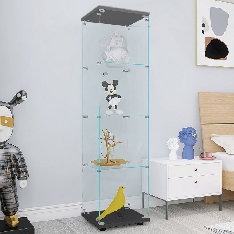 Armoire en verre de haute qualité à 4 tablettes avec une porte, idéale pour exposer et ranger divers articles dans n'importe quelle pièce