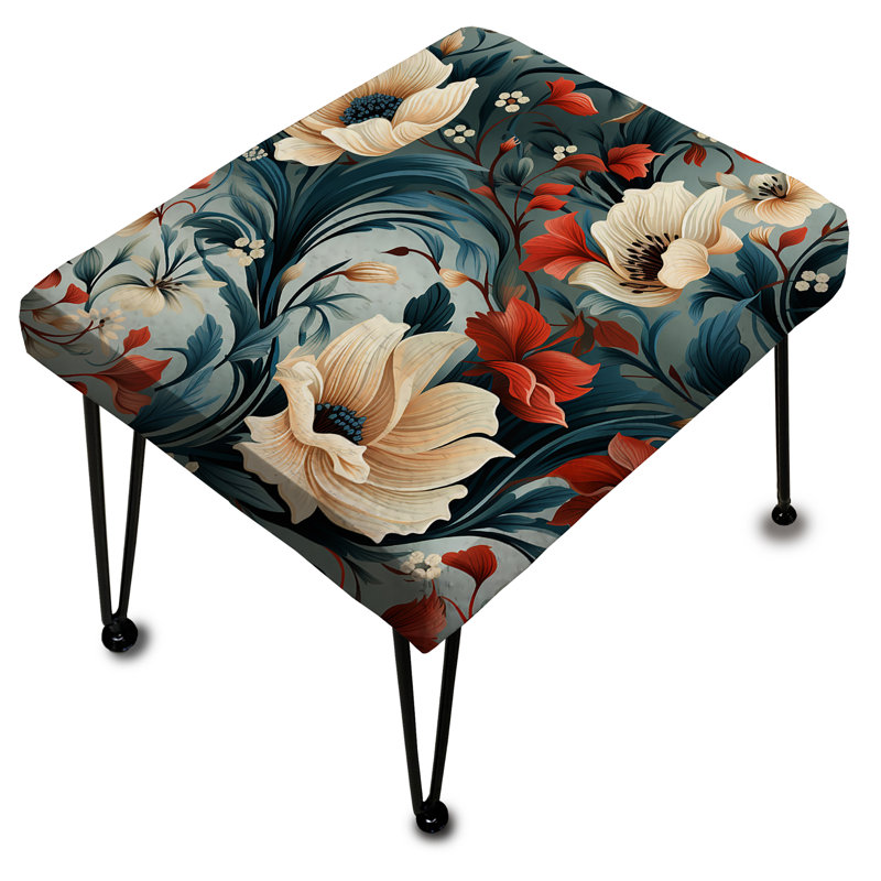 Vins bleus et blancs avec fleurs - repose-pieds rectangulaire floral