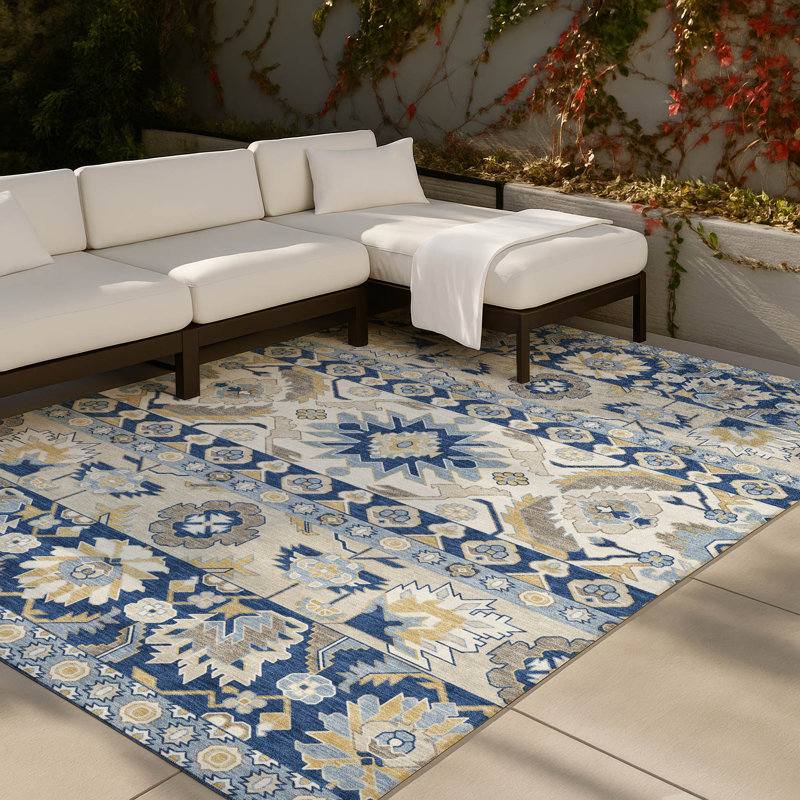 Tapis traditionnel lavable à la machine intérieur / extérieur ACN2583, Marine, 8 pi x 10 pi