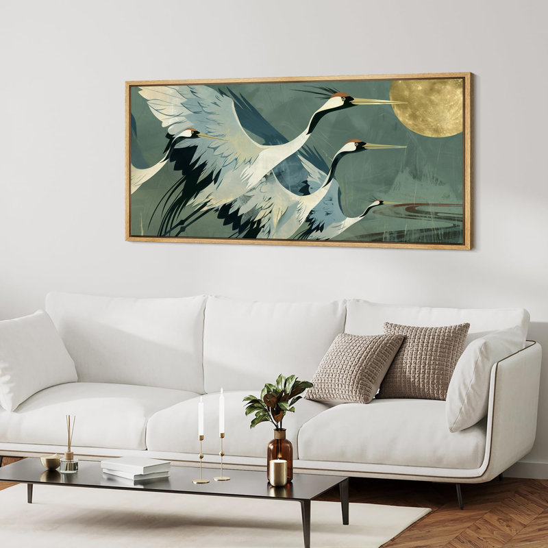 «Crane Heron Bird Elegant Cranes in Flight Birds», reproduction d'art moderne sur toile extra large, H 30 po x l 60 po