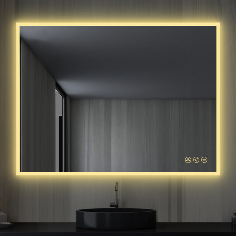 Wall Mounted Bathroom Vanity Mirror with LED Lights, Frameless Modern Bathroom Wall Mirror with Dimmable Lighting and Defogger