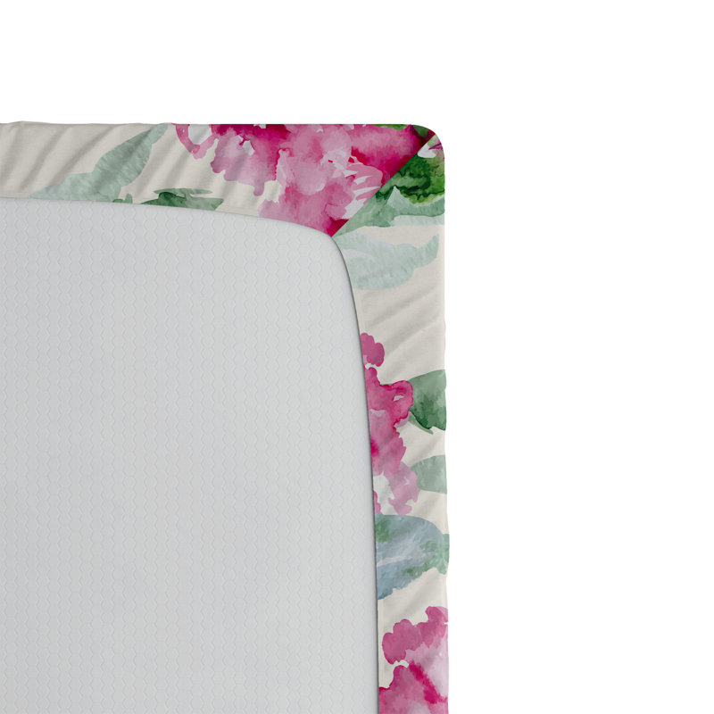 Ambesonne Nature Fitted Sheet Leaves Botanical Style Art, Queen Fitted Sheet, Dark Coral/Reseda Green Floral