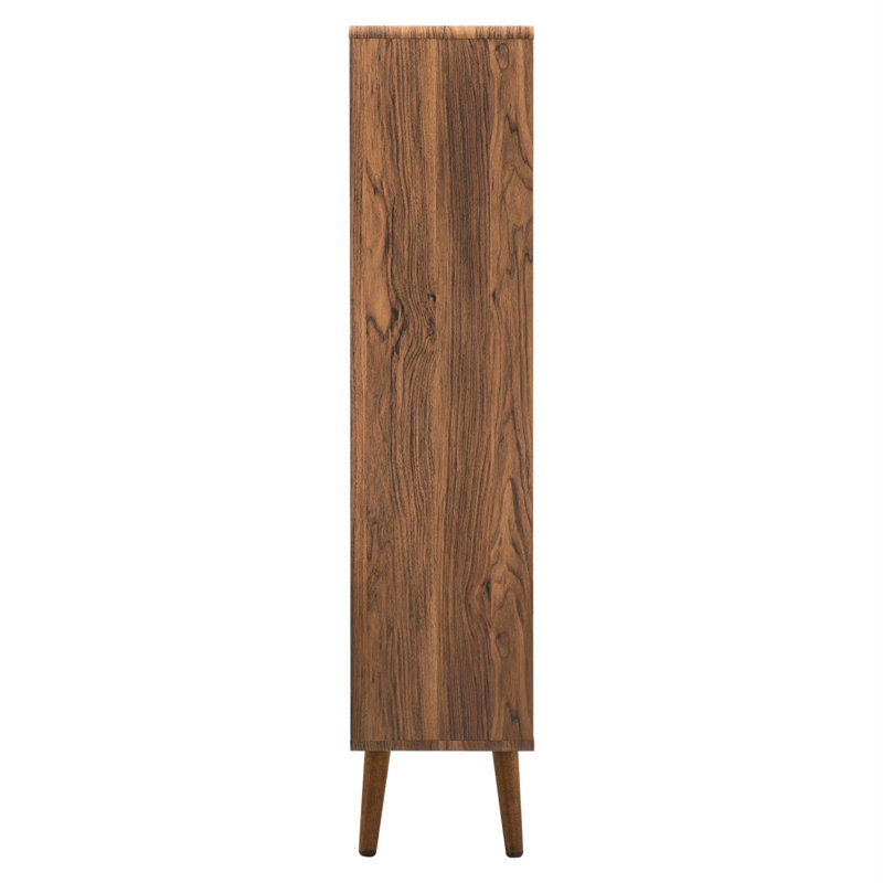 Mid-Century Modern Walnut Wood Grain Corner Bookcase