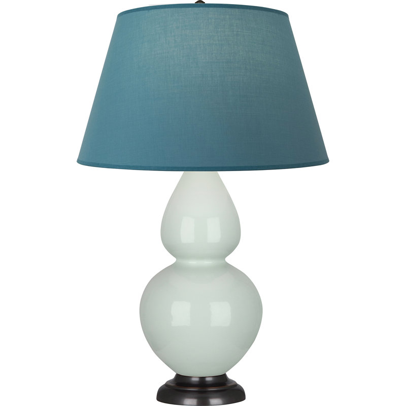 Lampe de table double gourde en céramique, Bleu vif / gris, Céladon glacé / bronze, Bronze