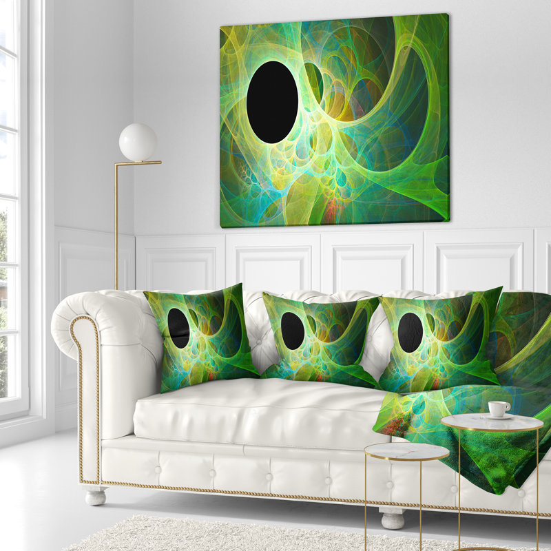Fractal Angel Wings en vert - coussin abstrait imprimé, 18 po x 18 po, Vert / Noir, Coussin décoratif