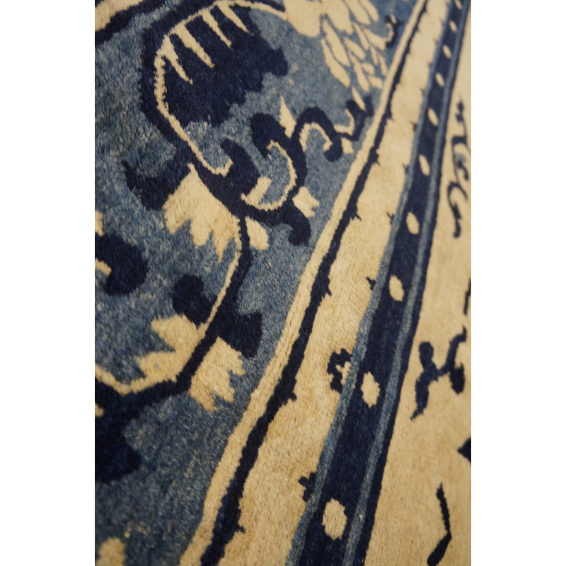 Antique Peking Chinese Allover Medallion Knotted Rug